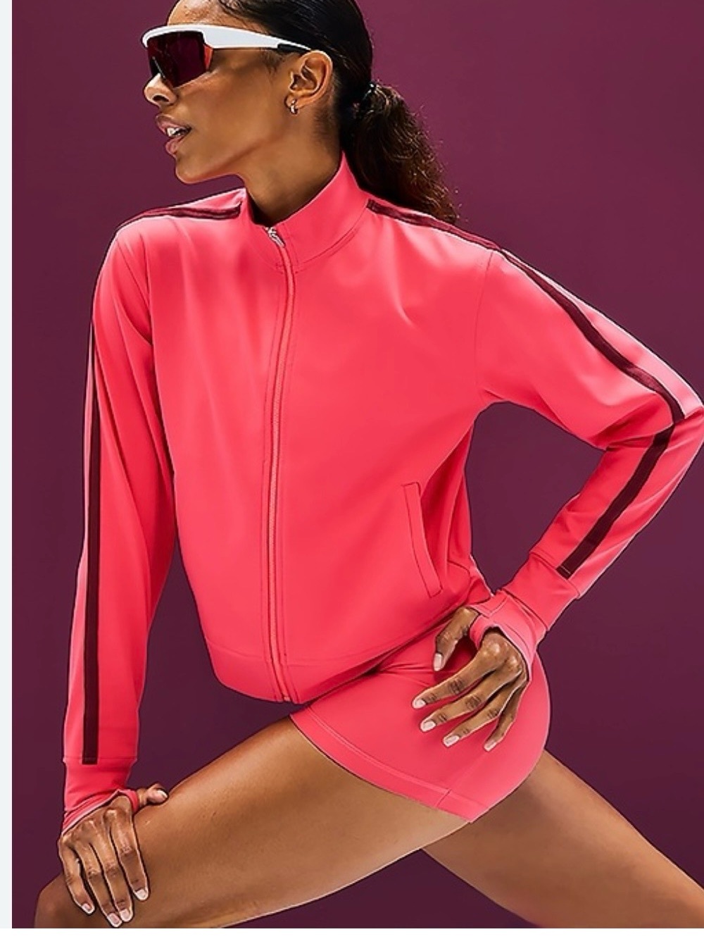 Athleta Bright Red Zip-Up Track Set